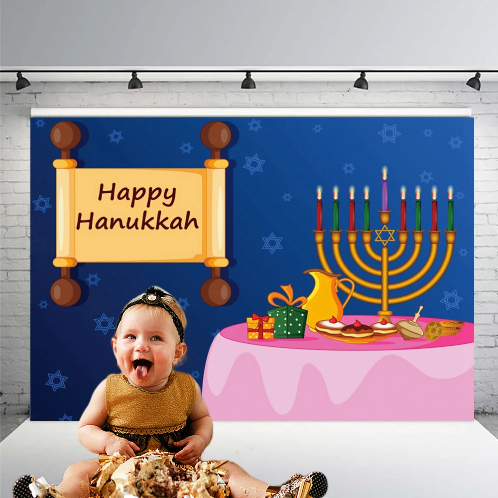 Judaism Happy Hanukkah Backdrop Jewish Jesus Passover Candlestick Party Candles Bread Decor Photography Background Photo Studio