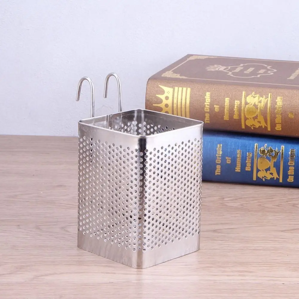 

Silver Stainless Steel Chopsticks Rack Hanging with Hooks Cutlery Drying Basket Space Saving Tableware Drainer for Kitchen