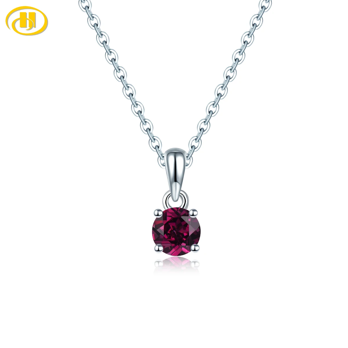 Hutang Rhodolite Garnet 925 Silver Pendant Round 5mm Genuine Gems Solid 925 Sterling Silver Chain Fine Simple Elegant Jewelry