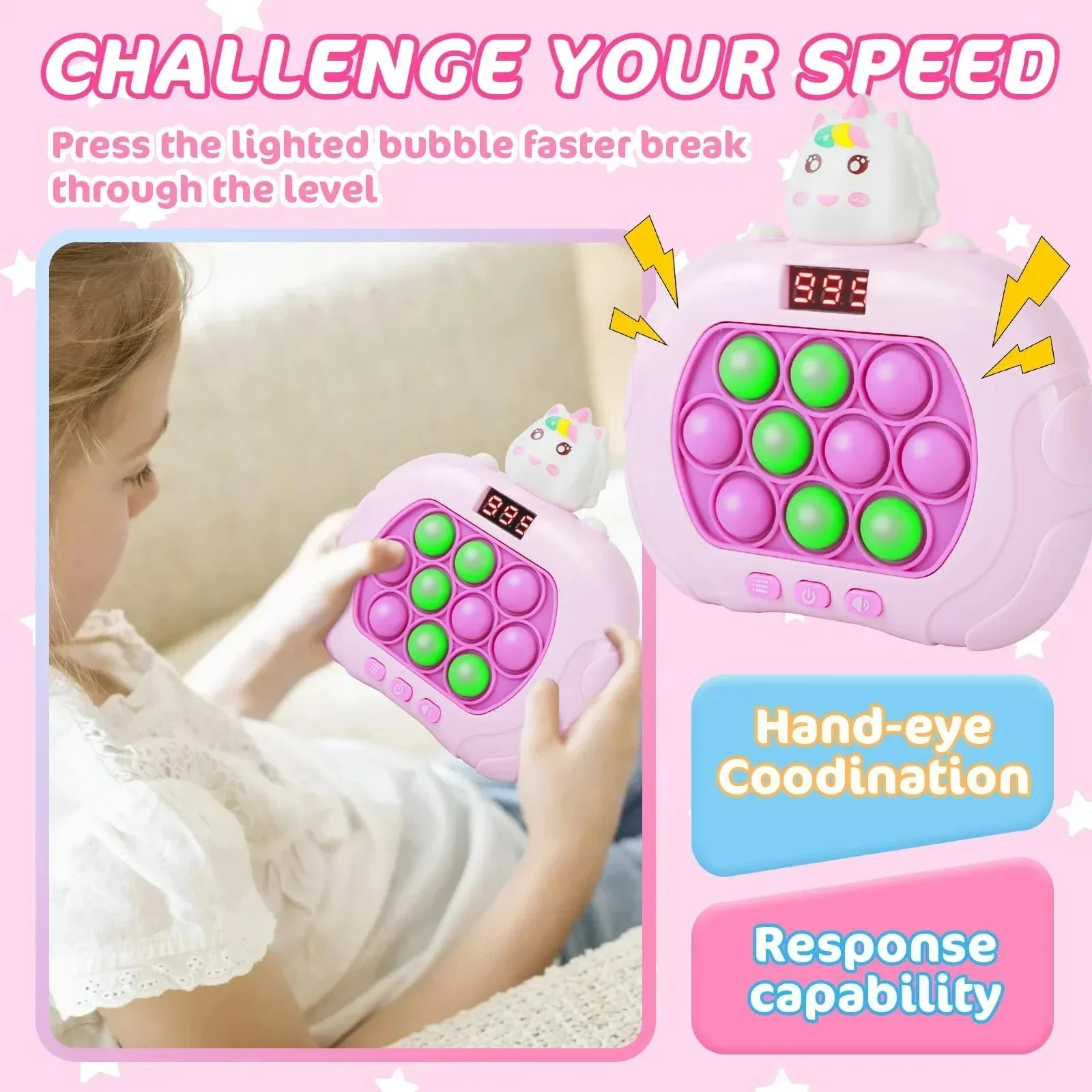 Máquina de juego de burbujas de empuje rápido Pop electrónico de 999 niveles, juguetes para niños, consola de juegos portátil, juguetes de alivio para apretar whac-a-ole, regalos