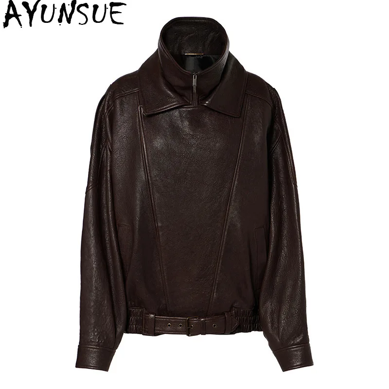 AYUNSUE Daunenjacke aus echtem Leder für Damen, 2025, echtes Schaffell, Damenjacken, Winter- und Herbstkleidung, lockere Passform, Mohamedха Ж Diego