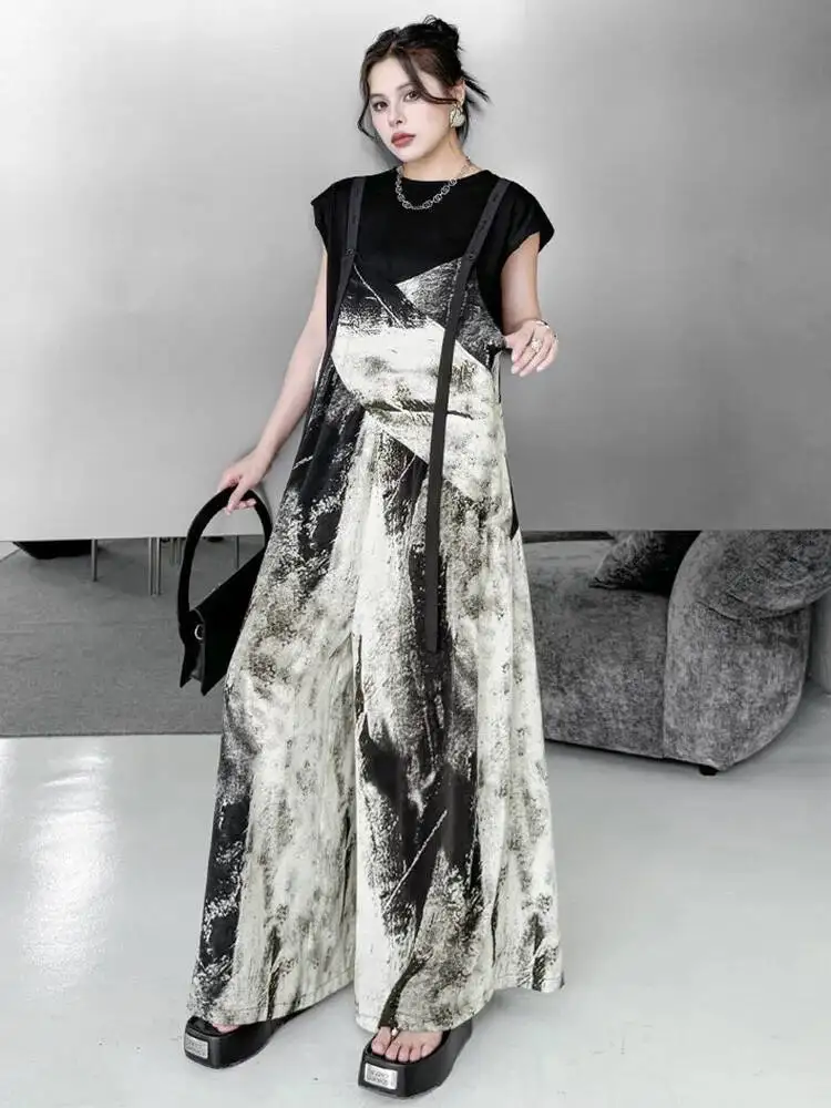 

High Waist Tie Dye Printed Long Big Size Casual Overalls Pants New Trousers Women Fashion Tide Spring Autumn
