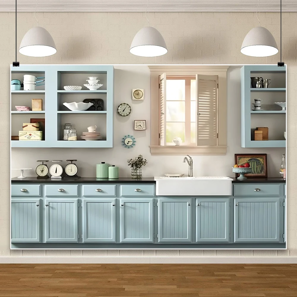 مشهد المطبخ التصوير خلفية مطعم تجهيزات المطابخ الشيف حفلة راية الأطفال عيد ميلاد صورة خلفية استوديو الصور الدعامة