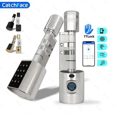 Catchfcae New Adjustable Replacement TTLock APP Fingerprint FRID Card Password Cylinder Electronic Smart Door Lock Digital