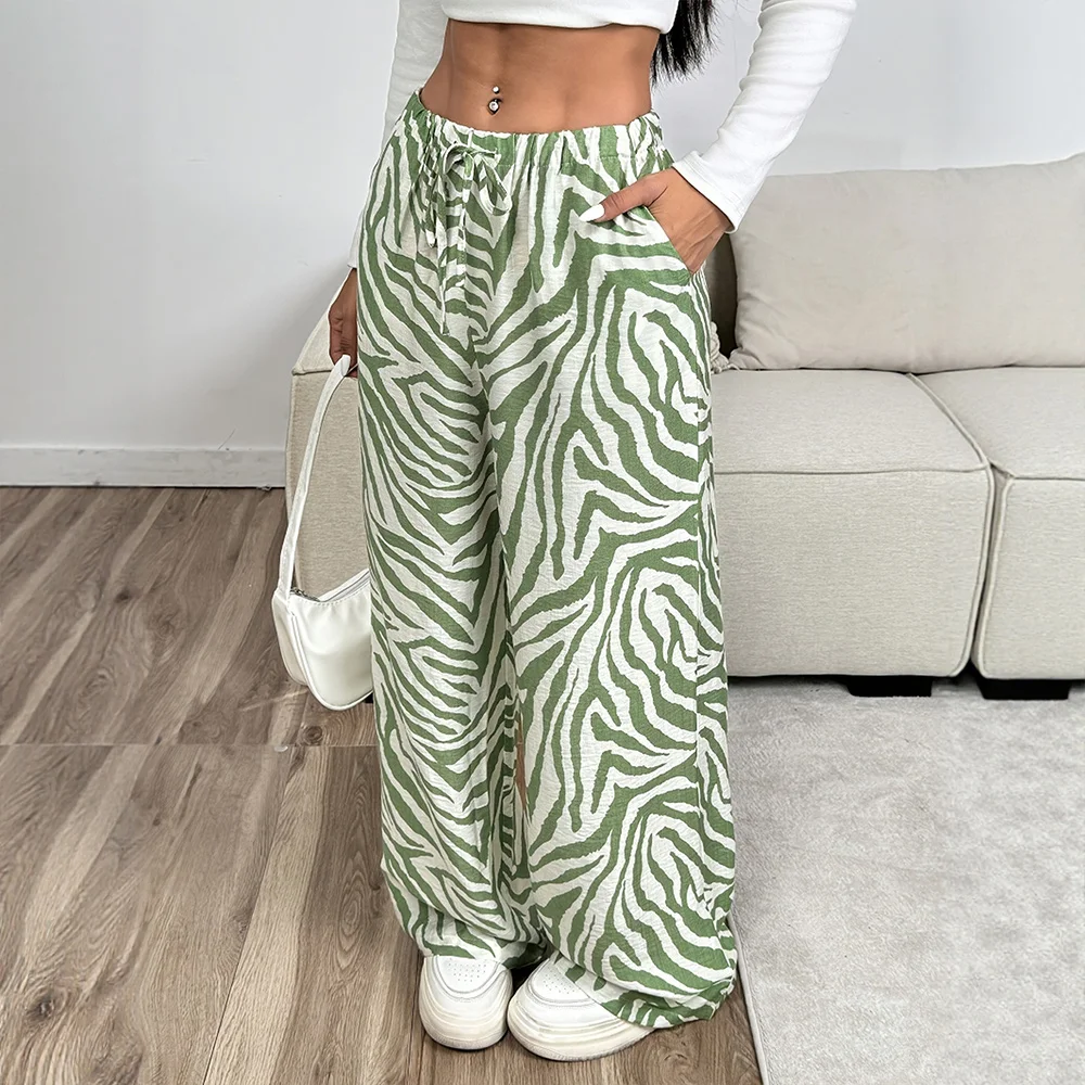 

Женские джинсы, летние шикарные джинсы в полоску зебры с низкой талией и завязками на всю длину, широкие уличные джинсы