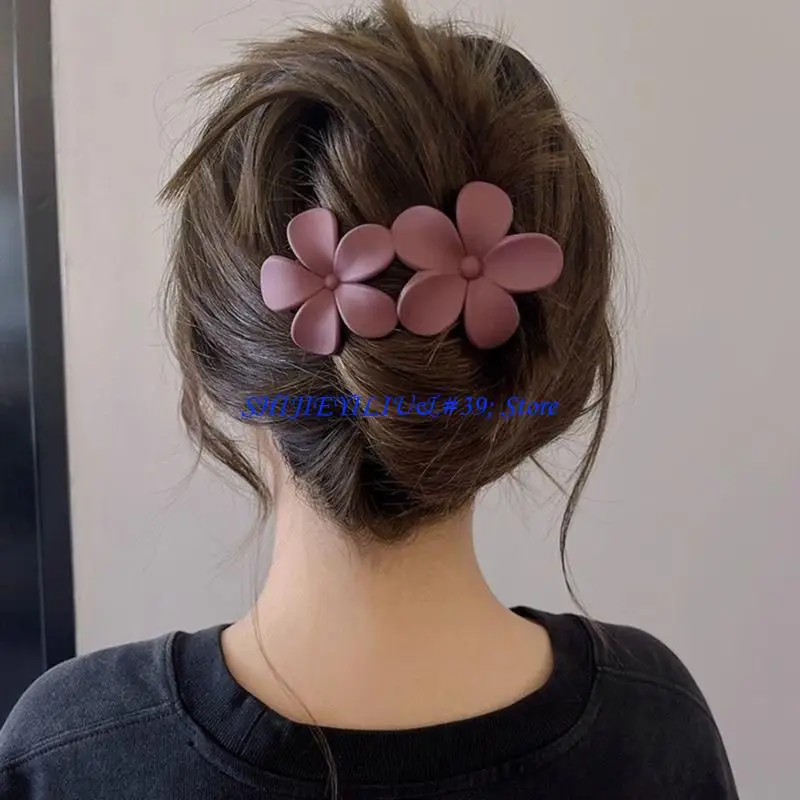 E21F 4PCS Matte Flower Hair Clip Strong Hold Hair Clamp Ponytail Holder for Women