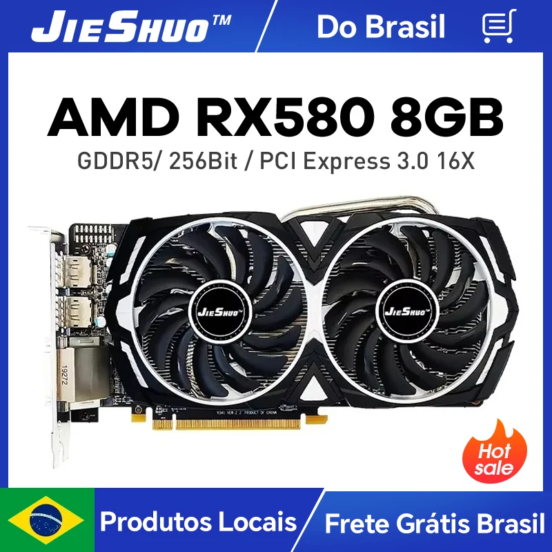 بطاقة رسومات JIESHUO AMD RX 580 8GB 2048sp GDDR5 256bit grx 750 8g GPU rx580 للكمبيوتر المكتبي ألعاب الفيديو المكتبية والكمبيوتر