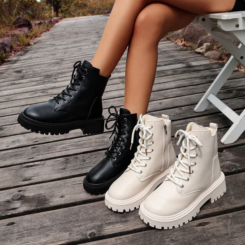 Winter New Warm Fleece Lined Thick Soled Women's Mid Calf Boots 2026 Fashionable Lace Up Design Comfortable Casual Women Boots