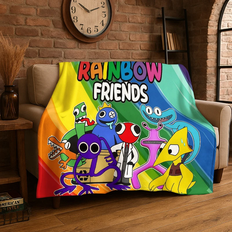 

Фланелевое одеяло с рисунком R-Rainbow Friends, мягкое теплое одеяло для спальни, гостиной, путешествий, кемпинга, пикника, для детей