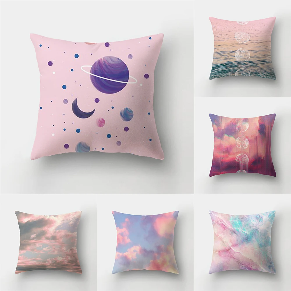 

Pink Sky Cloud Landscape Pillow Case Polyester Home Bedroom Living Room Sofa Decoration Cushion Cover 45x45cm