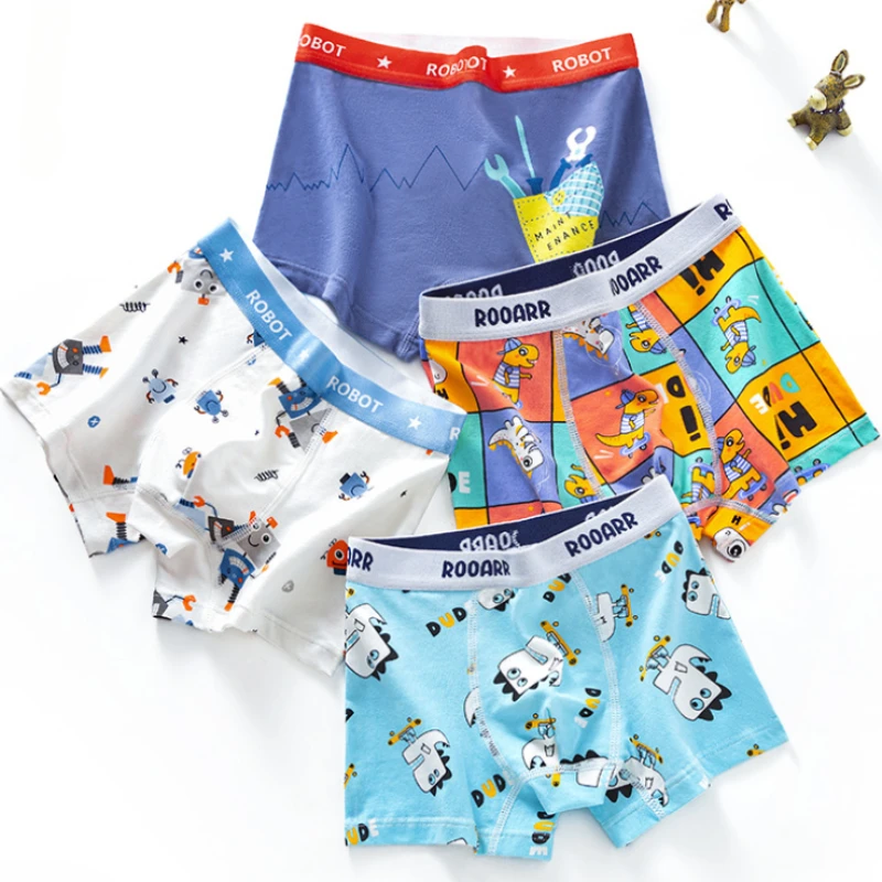 

4PCS Kid Cute Cartoon Print Panties Boy Cotton Antibacterial Soft Knickers Baby Thin Breathable Briefs 3+y Young Child Underwear