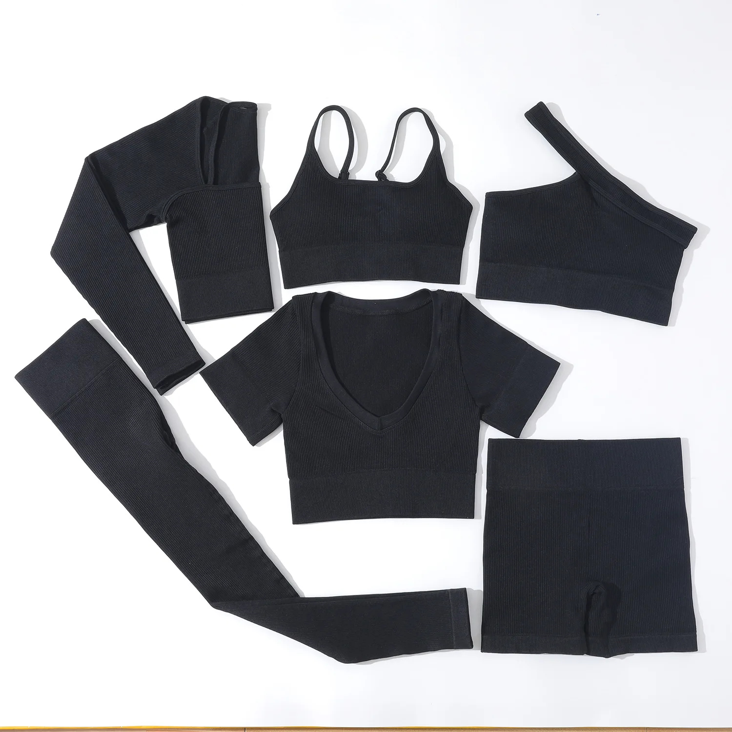 Rib Gym Set Women Seamless Yoga Suit Sports Bra Crop Top Shorts High Waist Leggings Shorts Outfit Fitness Workout Women Clothes