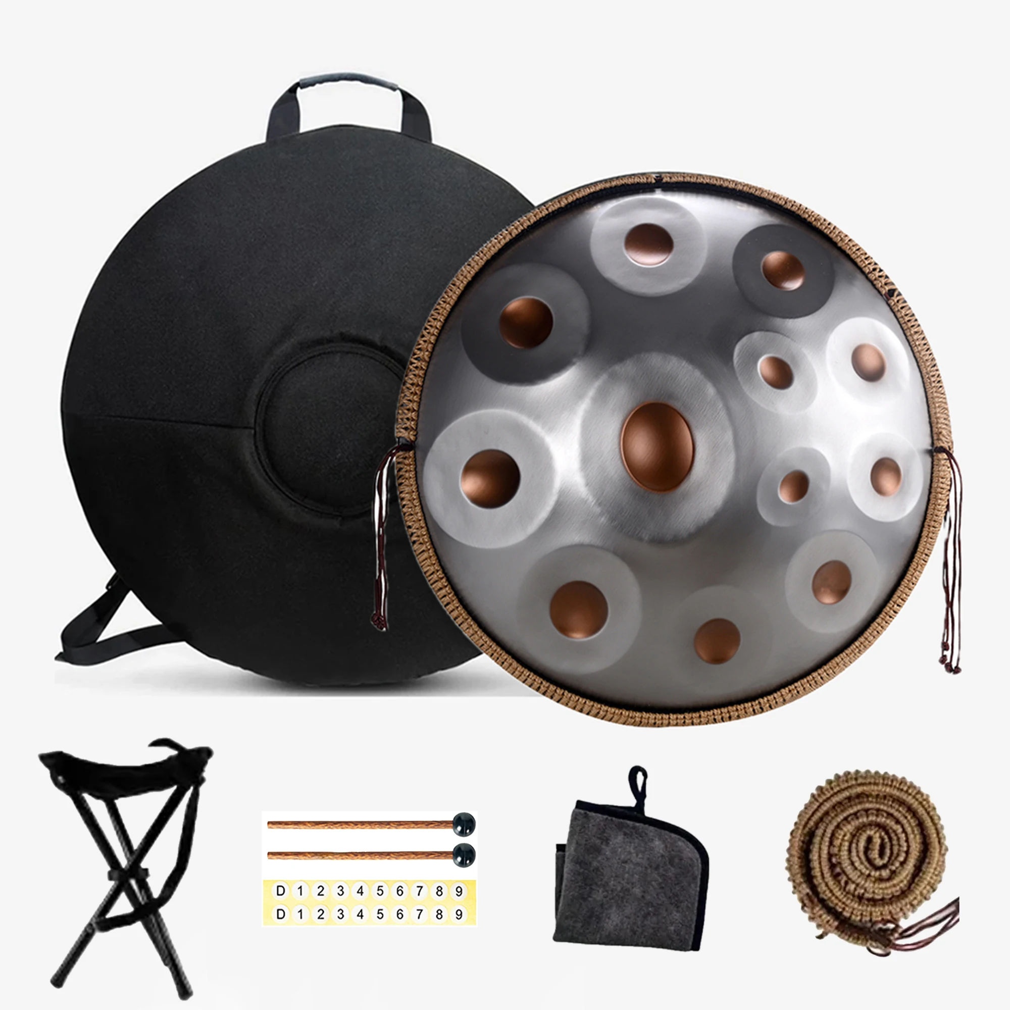 

440,432Hz Handpan Drum in D Minor Kurd 9,10,12,14Notes,22 Inches Steel Hand Drum with Edge Woven Rattan,Storage backpack,gift