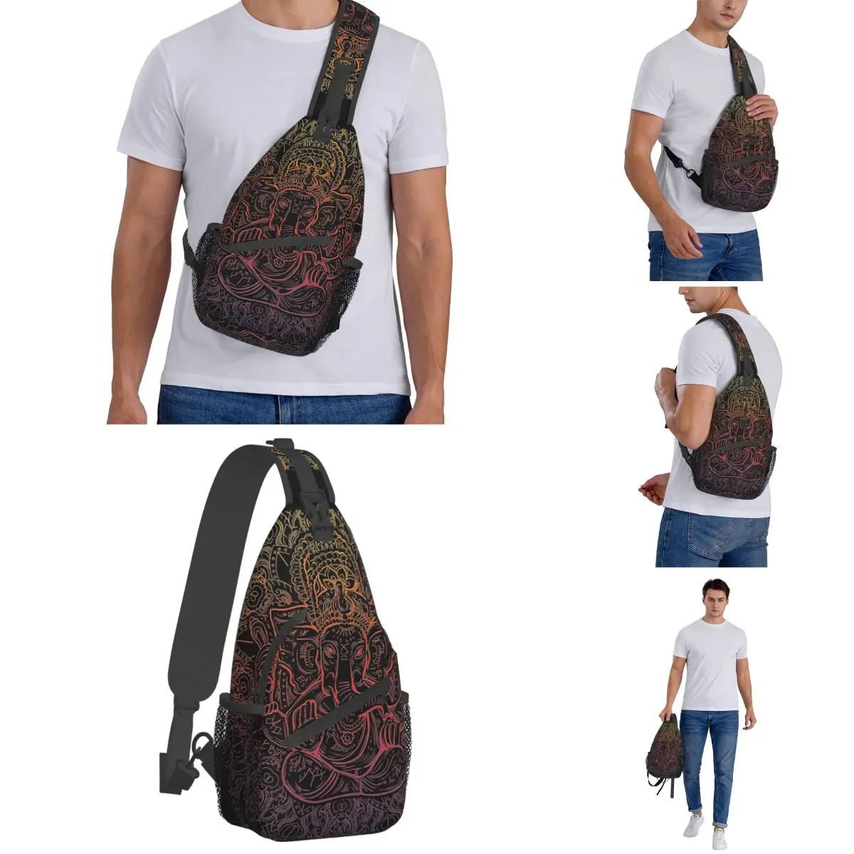 Lord Ganesha Elephant Crossbody Sling Bag Small Chest Bag Cartoon Animal Shoulder Backpack Daypack Hiking Outdoor Camping Bag