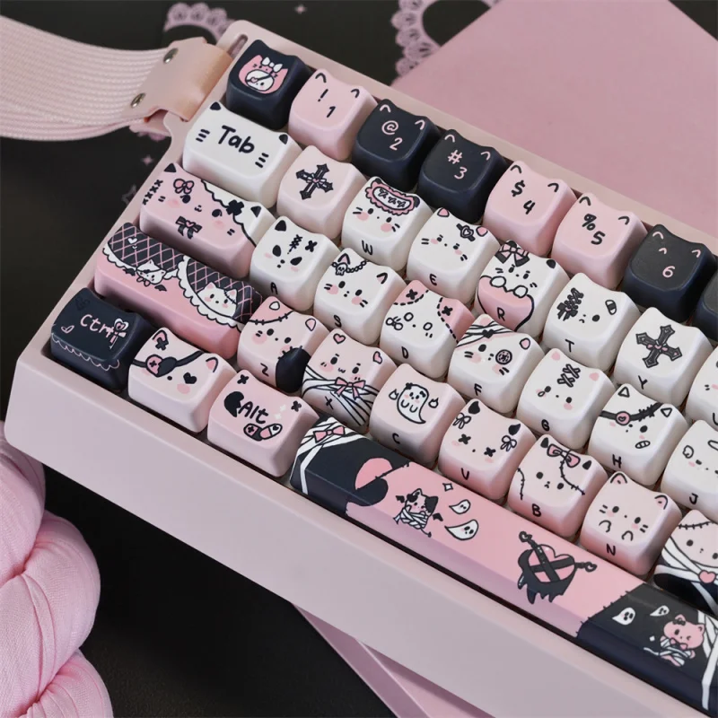 Cute Cat Keycaps 130 Keys Custom PBT Dye-Sublimation Mao Profile Mechanica Keyboard Key Cap 60% 75%