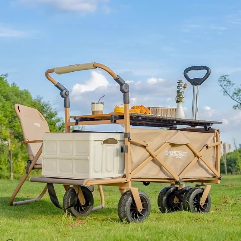 

Складная портативная тележка для кемпинга из углеродистой стали, стабильная ручная тележка для пикника большой емкости, транспортные средства для хранения, уличные инструменты