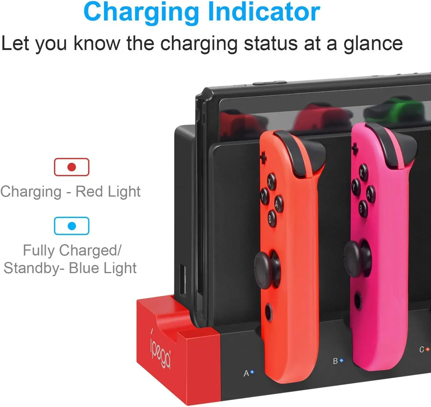 Ipega Joy Con شاحن قاعدة شحن حامل محطة حامل لملحقات وحدة تحكم ألعاب نينتندو سويتش Joy-Con