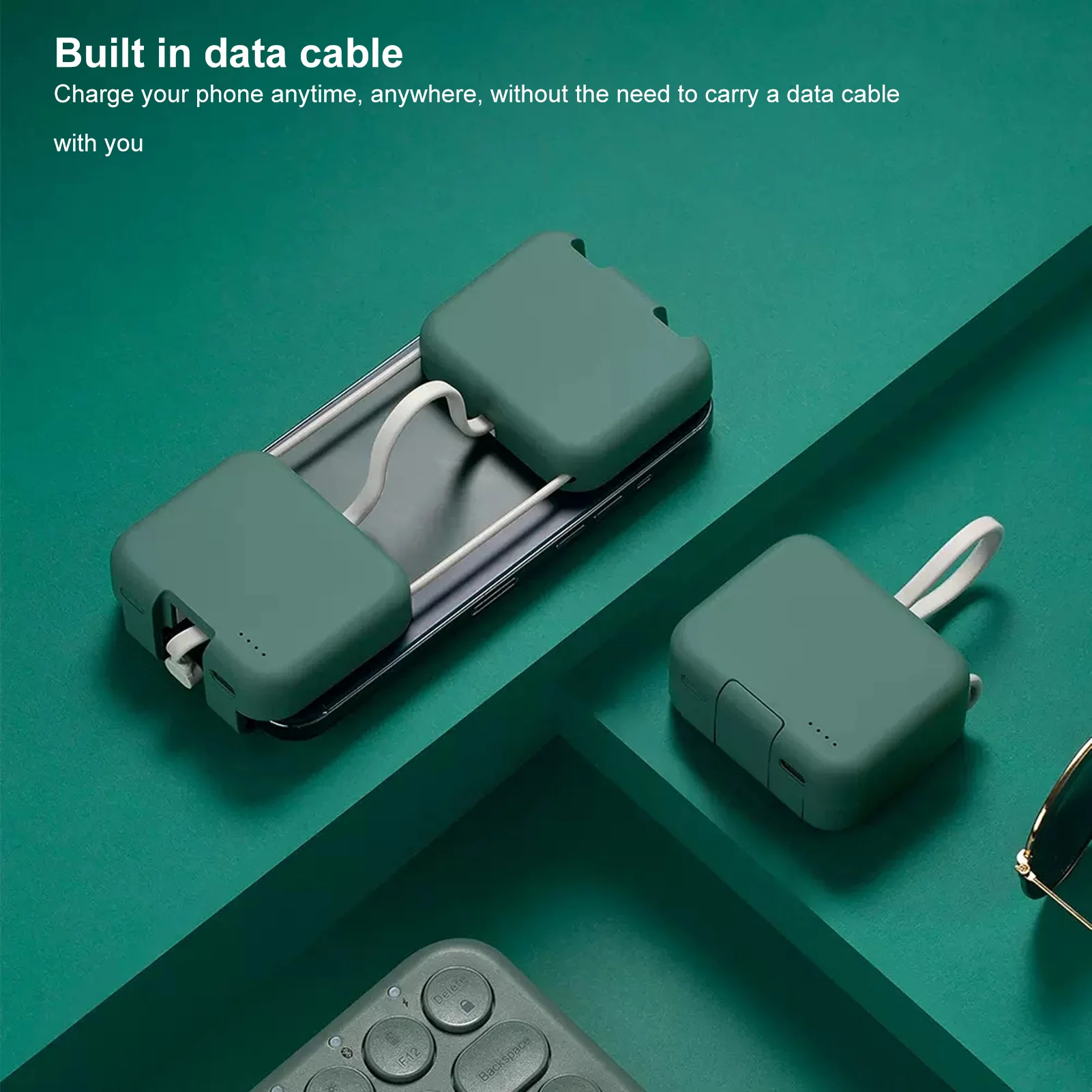 محمول للهاتف المحمول IOS، مشبك خلفي قابل للطي، كابل مدمج صغير الحجم، بنك طاقة في حالات الطوارئ في الهواء الطلق