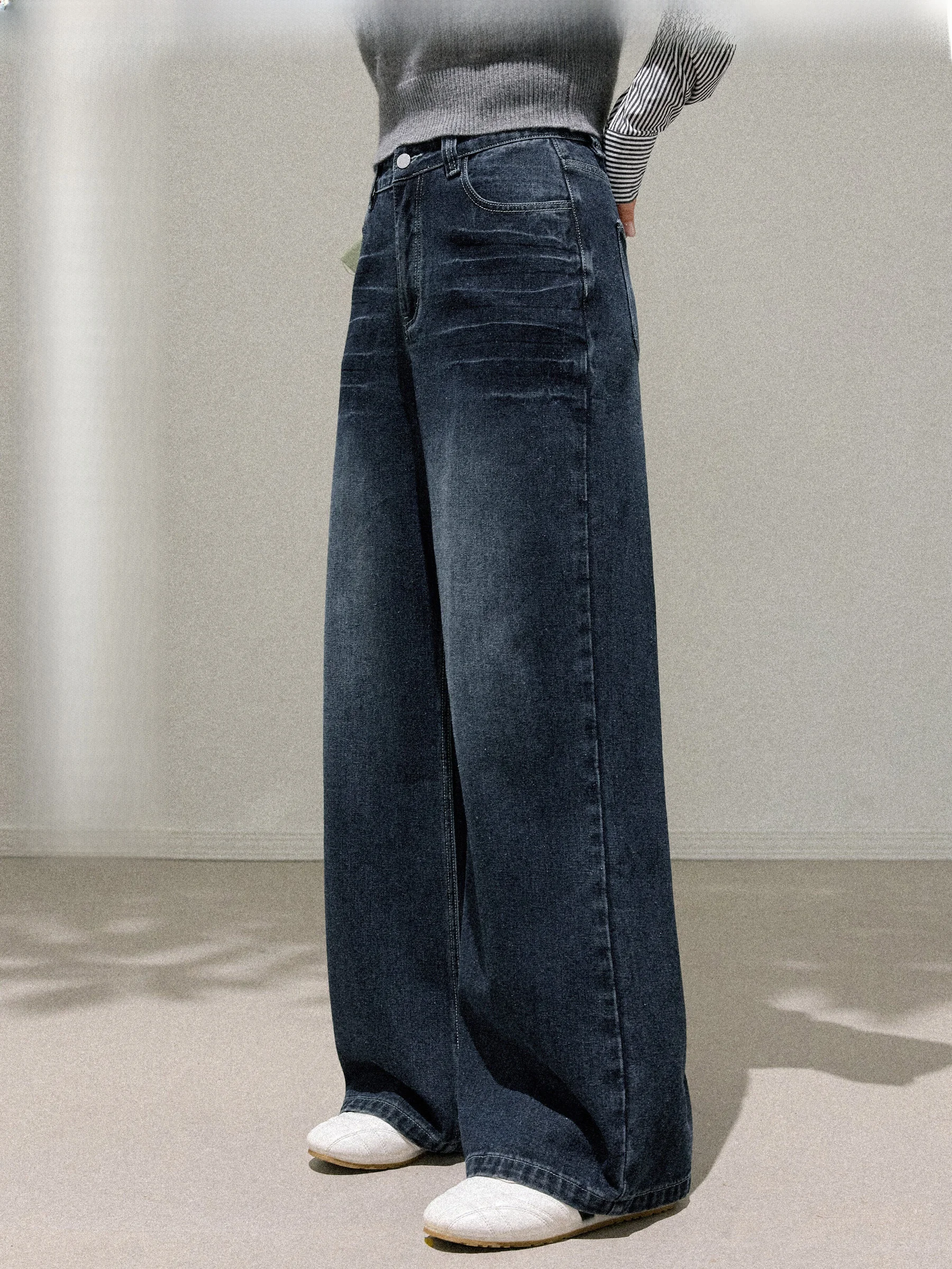 

JULULOOK Studio "Secret Exprion" plus Size Loose Wide Leg Jeans High Waist Cotton Polyester Blend Autumn Ladies Trousers