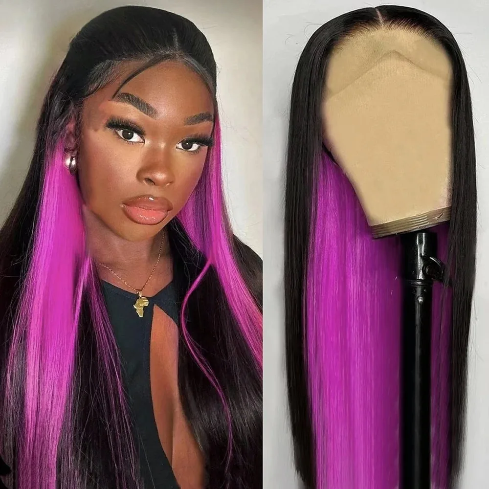 black-highlight-pink-wig-13x4-long-straight-lace-front-wigs-for-women-preplucked-glueless-synthetic-lace-front-wig-red-blue