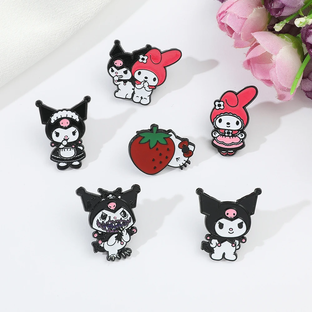 Sanrio-Alfileres esmaltados para mochila para mujer, broches de Hello Kitty de dibujos animados, Kawaii, Kuromi, My Melody, Anime, insignias de Metal, joyería