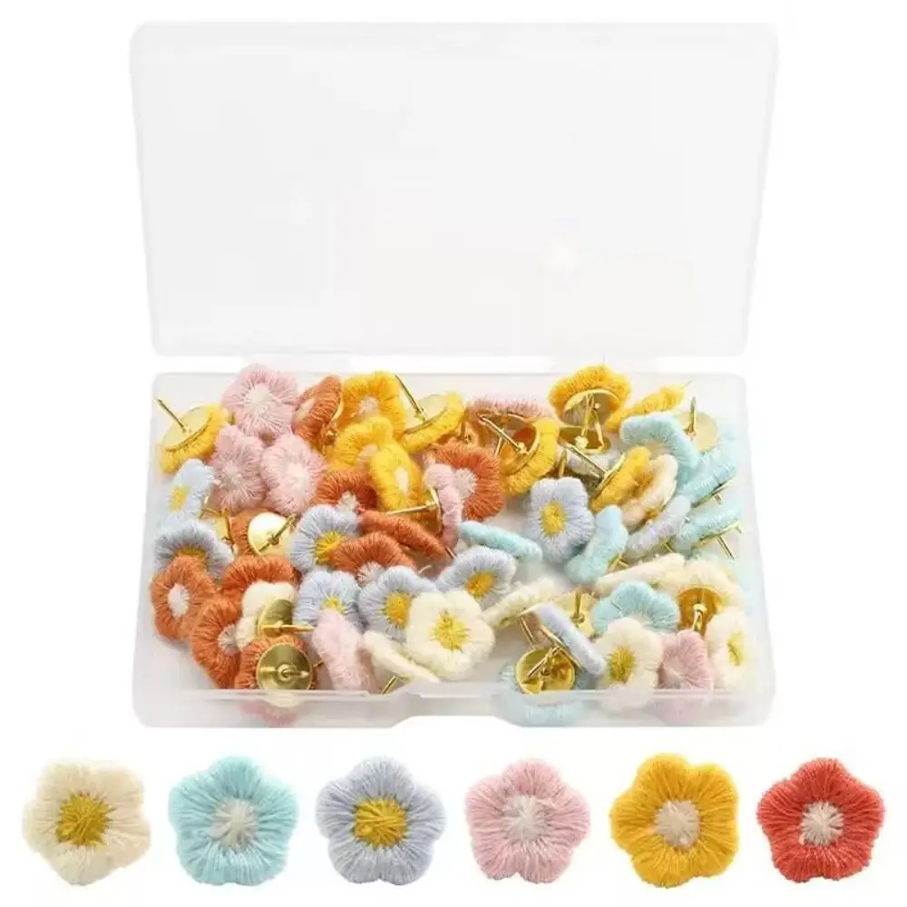 

20/30/50Pcs Portable Creative Embroidery Flower Pushpins 3D Reusable Colored Flower Push Pins DIY Cute Thumb Tacks Stationery