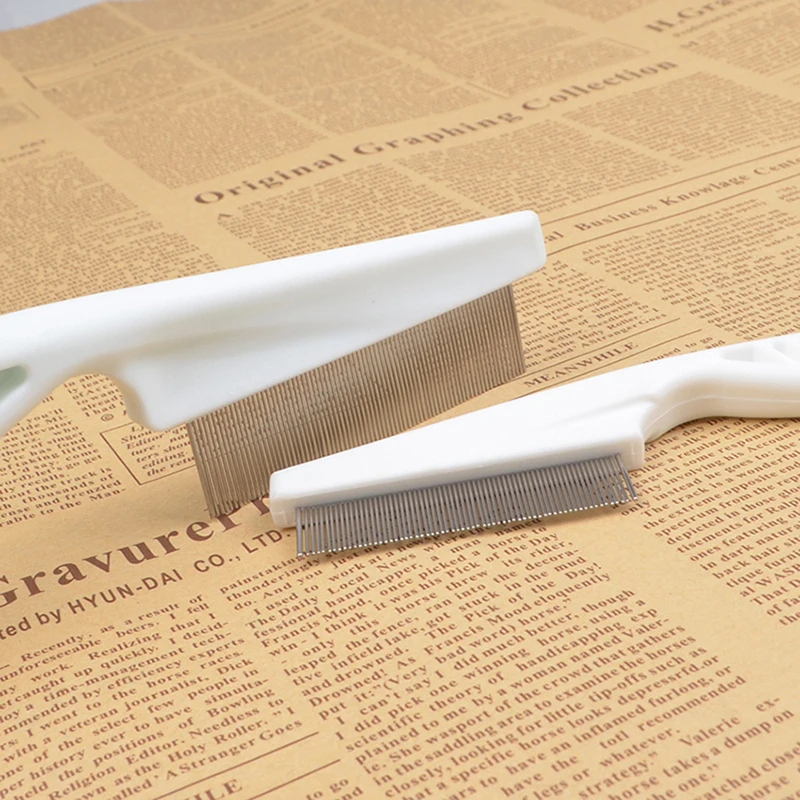 Peine de eliminación de Piojos para perros y gatos, peine de acero inoxidable con cabeza de Metal, antipulgas y dientes densos, herramienta de limpieza del pelo de mascotas