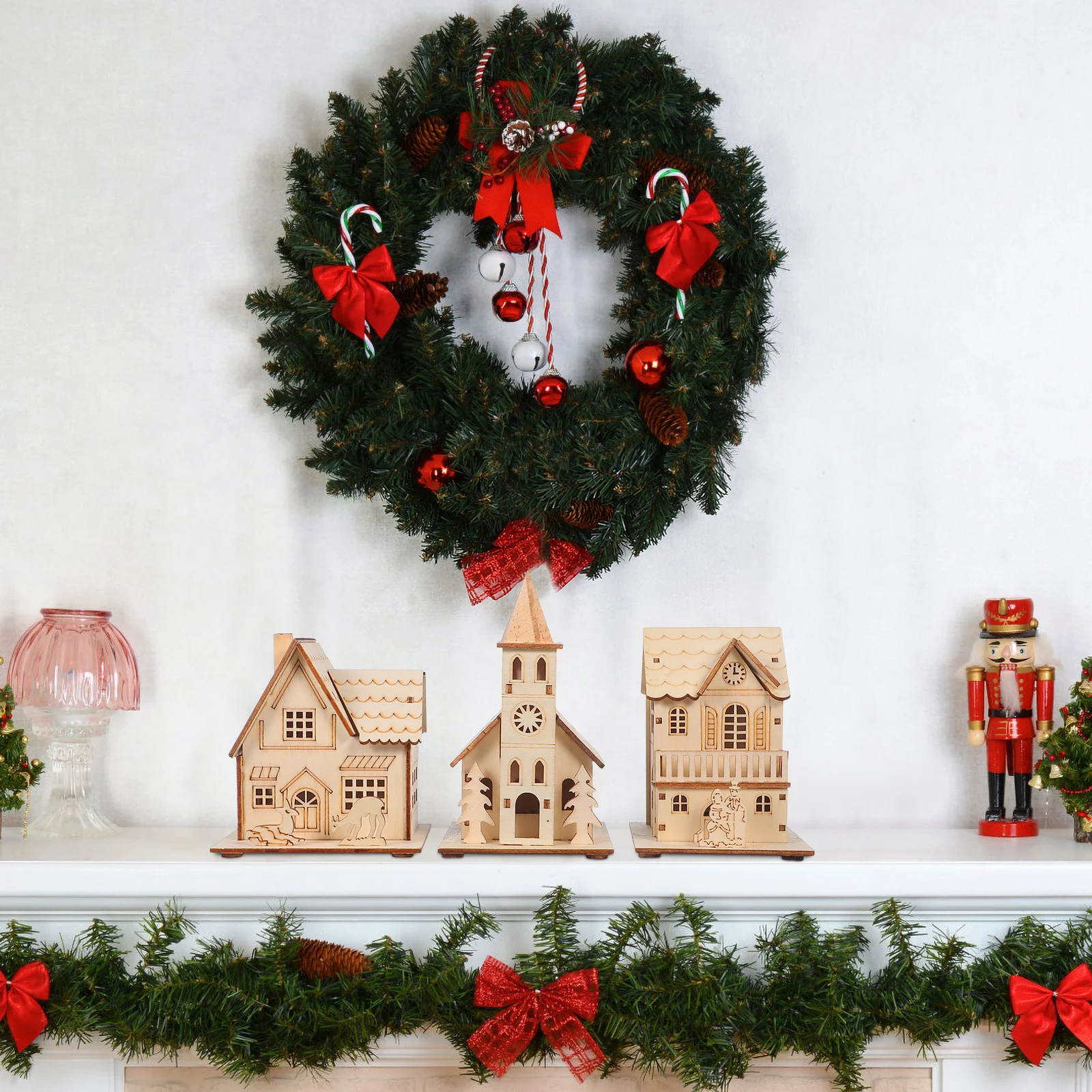 

3Pcs Wood Decor Luminous Christmas Ornament Creative Mini Shape Decoration for Fireplace Table Xmas Glowing Decors