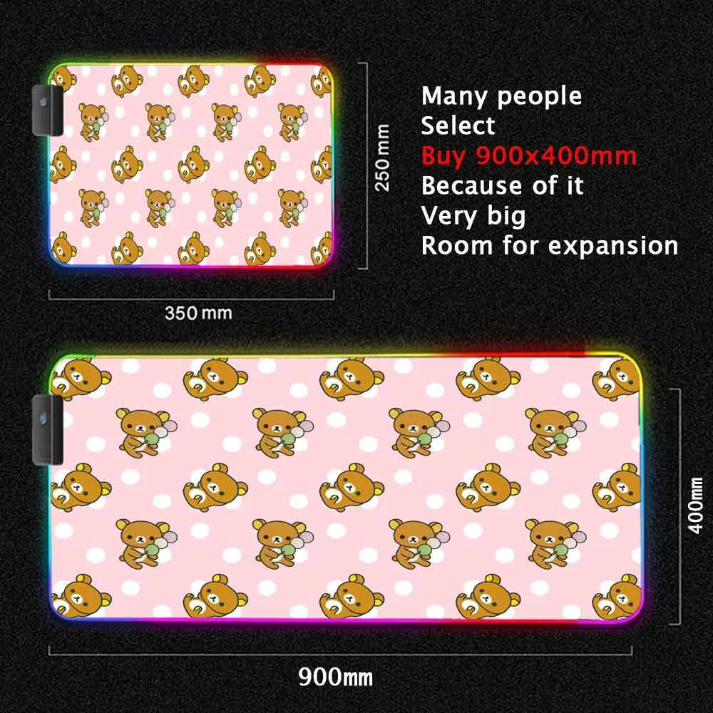 Korilakkuma – tapis de souris Xxl, joli motif de fleurs, accessoires de jeu, rétro-éclairage Rgb, Led rose, pour fille