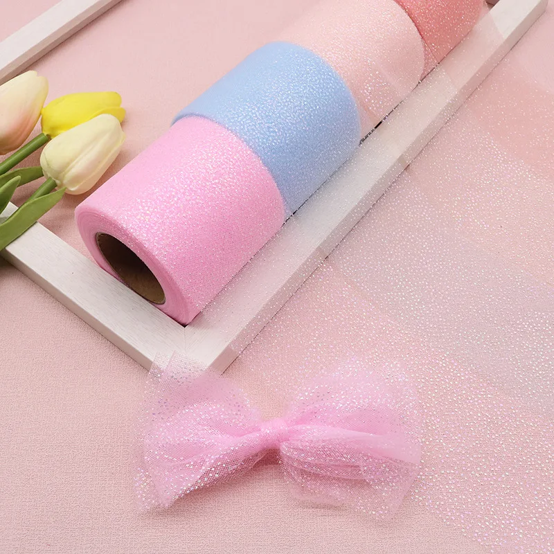 6CM 25Yards Glitter Dot Tulle Roll Crystal Sequin Ribbon Organza DIY Craft Wedding Home Birthday Decoration Bow Materials