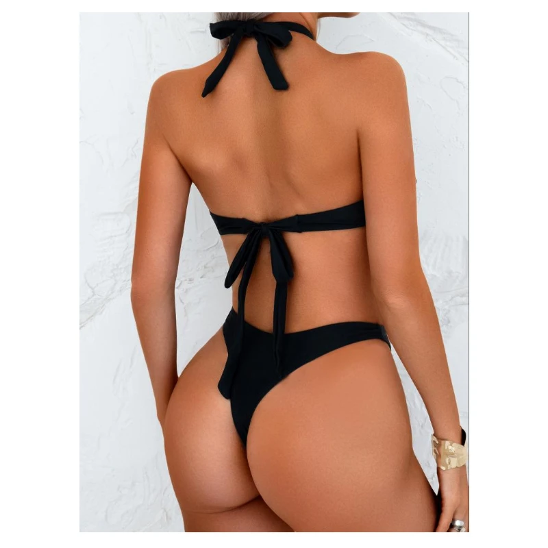 ملابس سباحة بيكيني جديدة لعام 2025 - ملابس سباحة أوروبية مثيرة بلون سادة مجوفة من قطعة واحدة للنساء