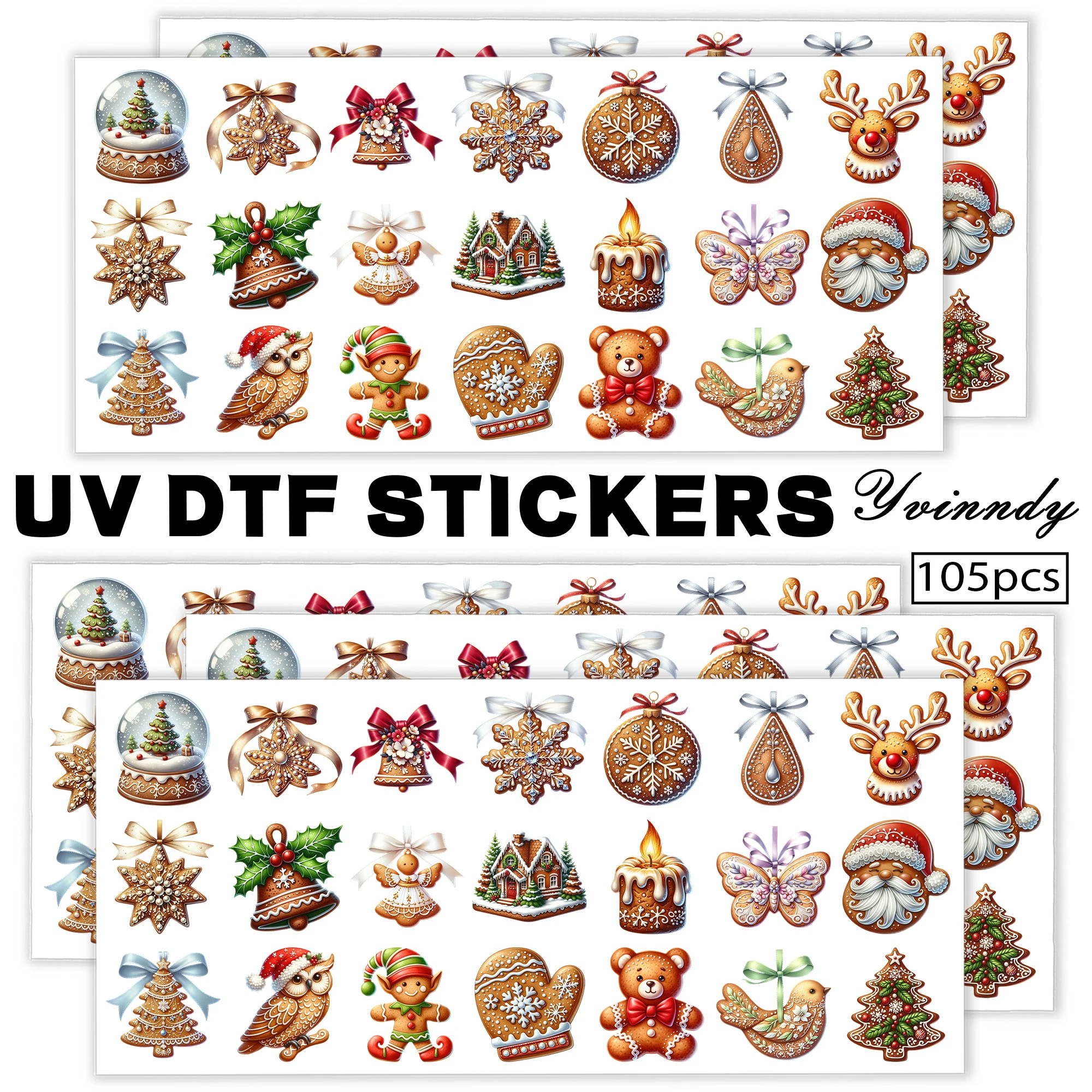 105Pcs/Set Gingerbread Christmas Keychain Transfer Paper UV DTF Transfer Paper Durable High-viscosity Transfer Paper