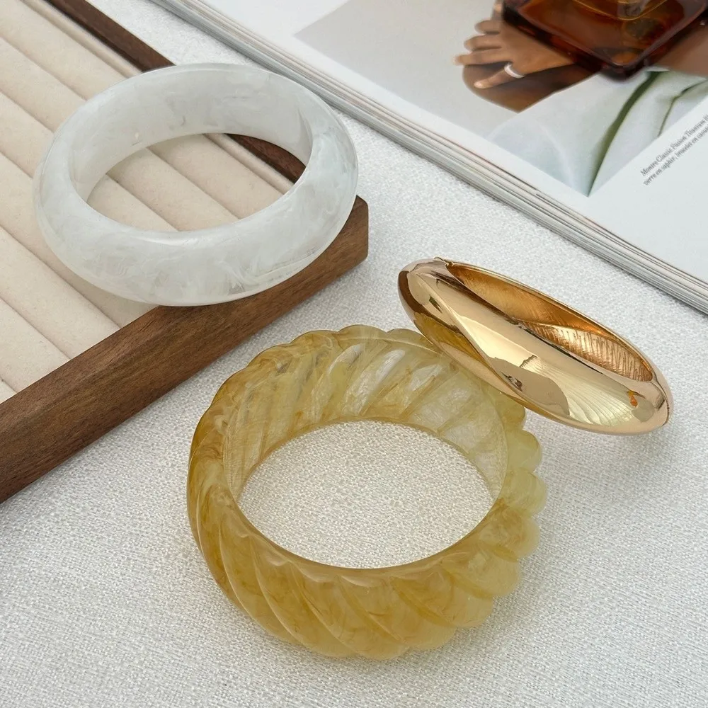 البوهيمي الاكريليك الإسورة الذهب لطخة غير النظامية واسعة سوار واسعة مستطيل أوروبا النمط الأمريكي الرجعية اليد الدائري سيدة بنات #3