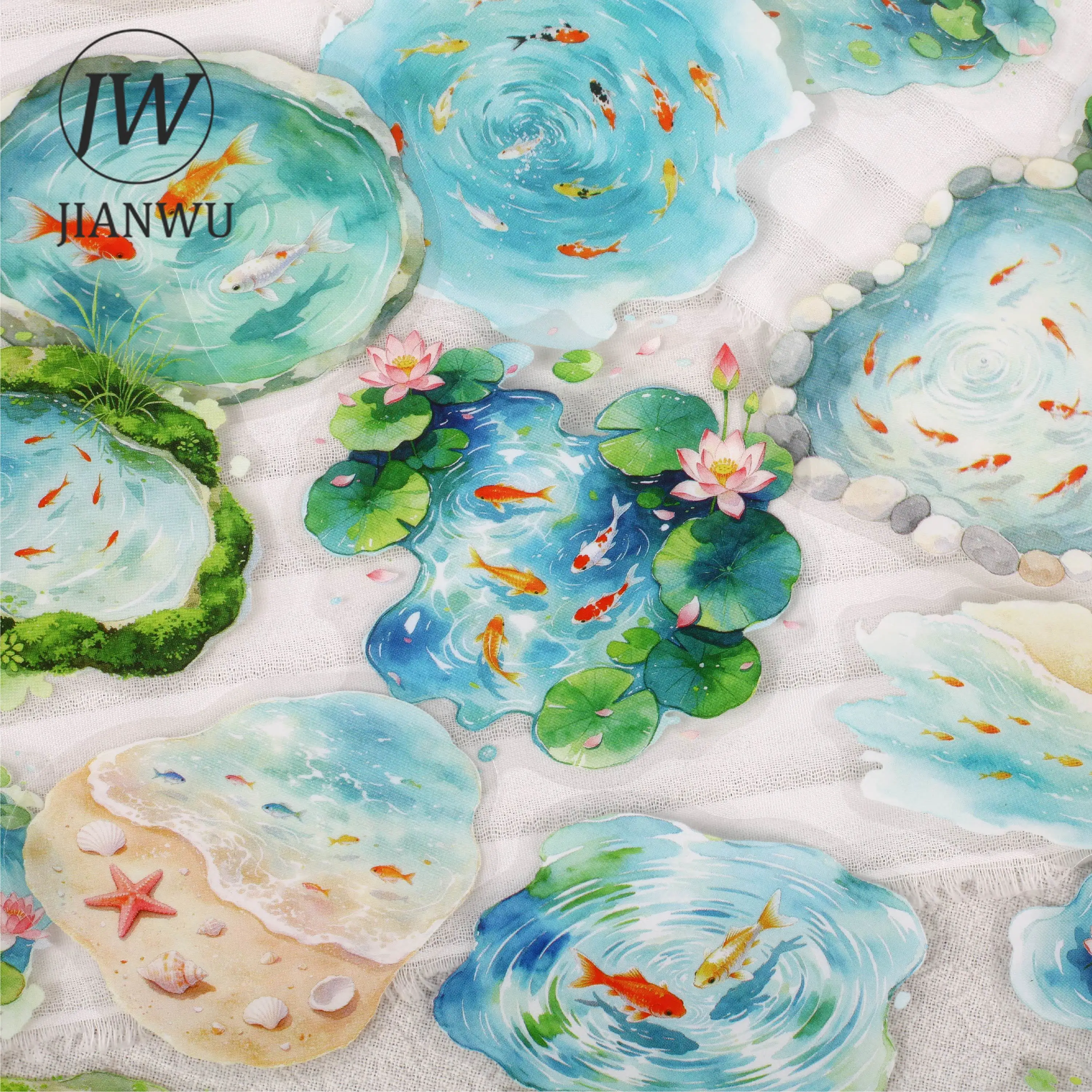 JIANWU Vintage Pond Fish Landscape Material Collage Scrapbooking PET Sticker Creative DIY Journal Stationery - view 5