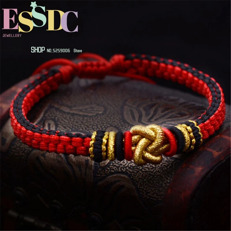 

Hand Knitted Bracelet Folk Wind Red Rope Adorned Lovers Love Jewelry Close Heart Knot Lingering String Wholesale