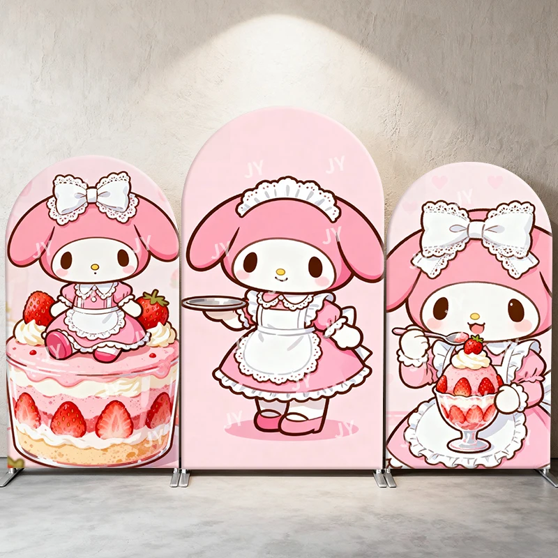 

My Melody Maid Style Arch Backdrop Cover Strawberry Dessert Theme Party Decor Photo Booth Background Girls Celebration Supplies