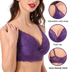 Soutien-gorge en dentelle ajustable pour femmes, sous-vêtements fins, grande taille B C D