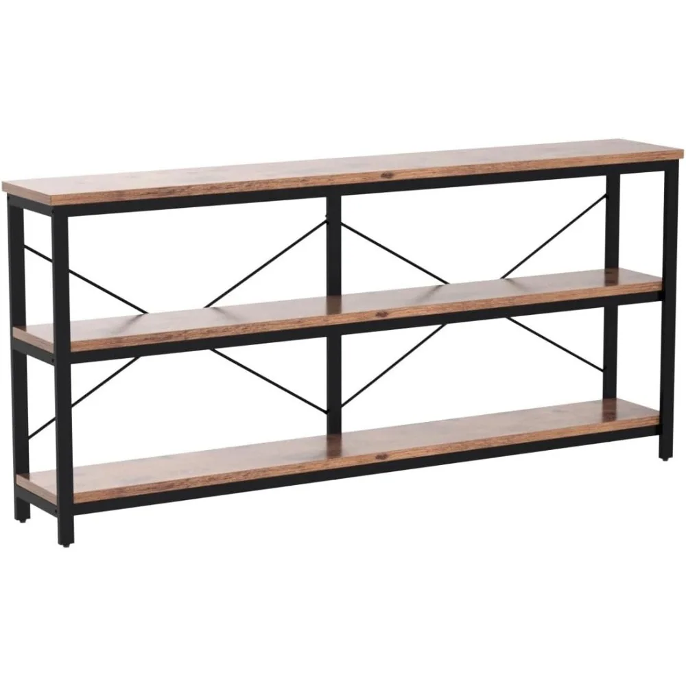 طاولة وحدة تحكم ضيقة طويلة جدًا مقاس 71 بوصة - أرفف تخزين من 3 طبقات للأريكة/طاولة مدخل لمدخل غرفة المعيشة (بني ريفي)