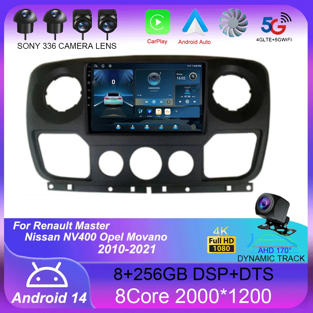 10.1“ Android 14 For Renault Master Nissan NV400 Opel Movano 2010-2021 Navigation Multimedia Car Monitor Player Lettore GPS DSP