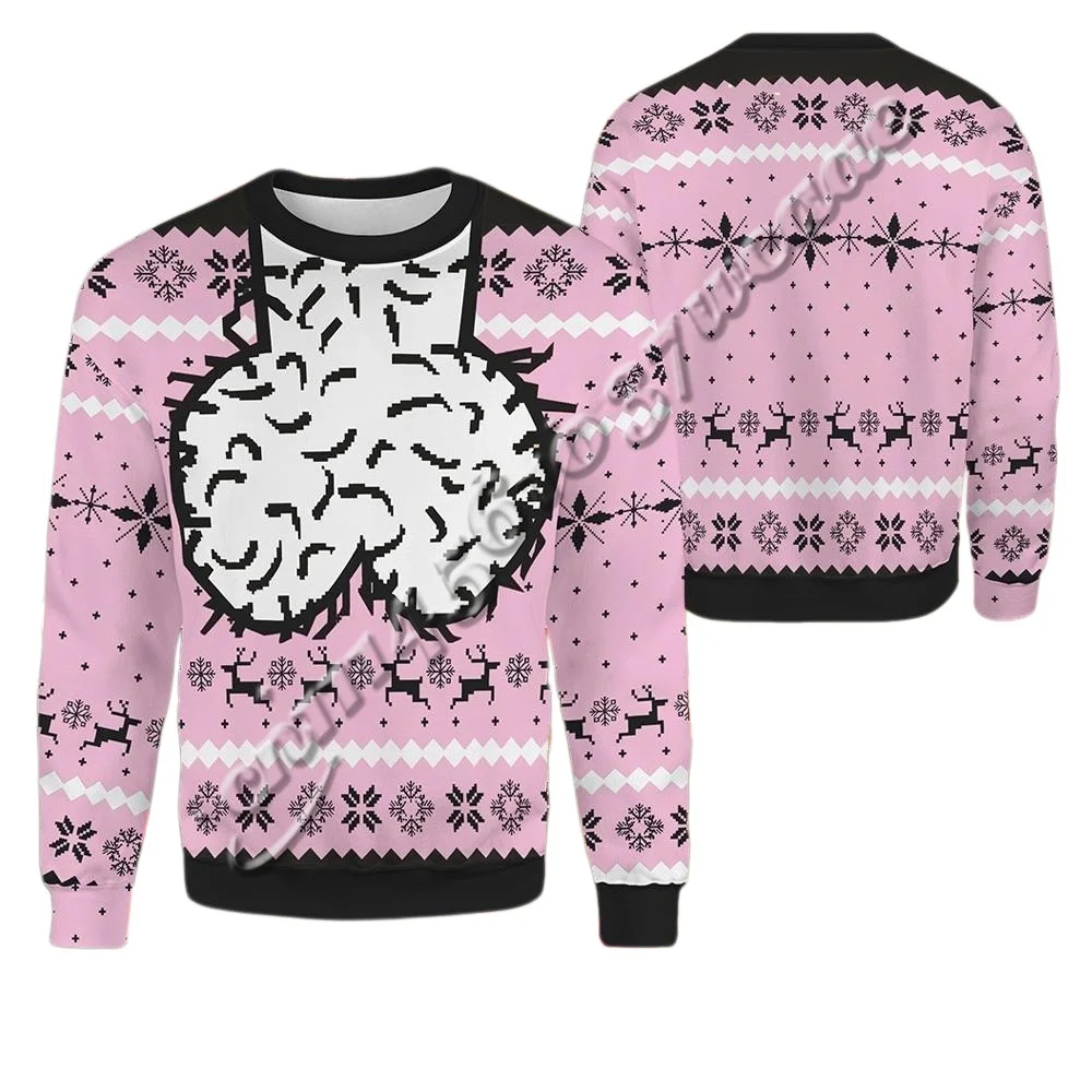 Ugly Christmas Sweater Kollektion Lustiger Scherzartikel Schneeflocke Rentier 3D-Druck Rundhals Herbst Winter Sweatshirt Familien-Set – Detail 7