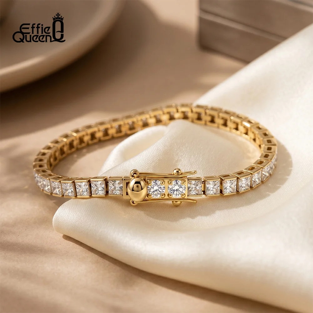 EFFIE QUEEN 316L Stainless Steel 3mm Width White Zircon Tennis Chain Bracelet for Women Men Waterproof Fashion Jewelry HTCB09