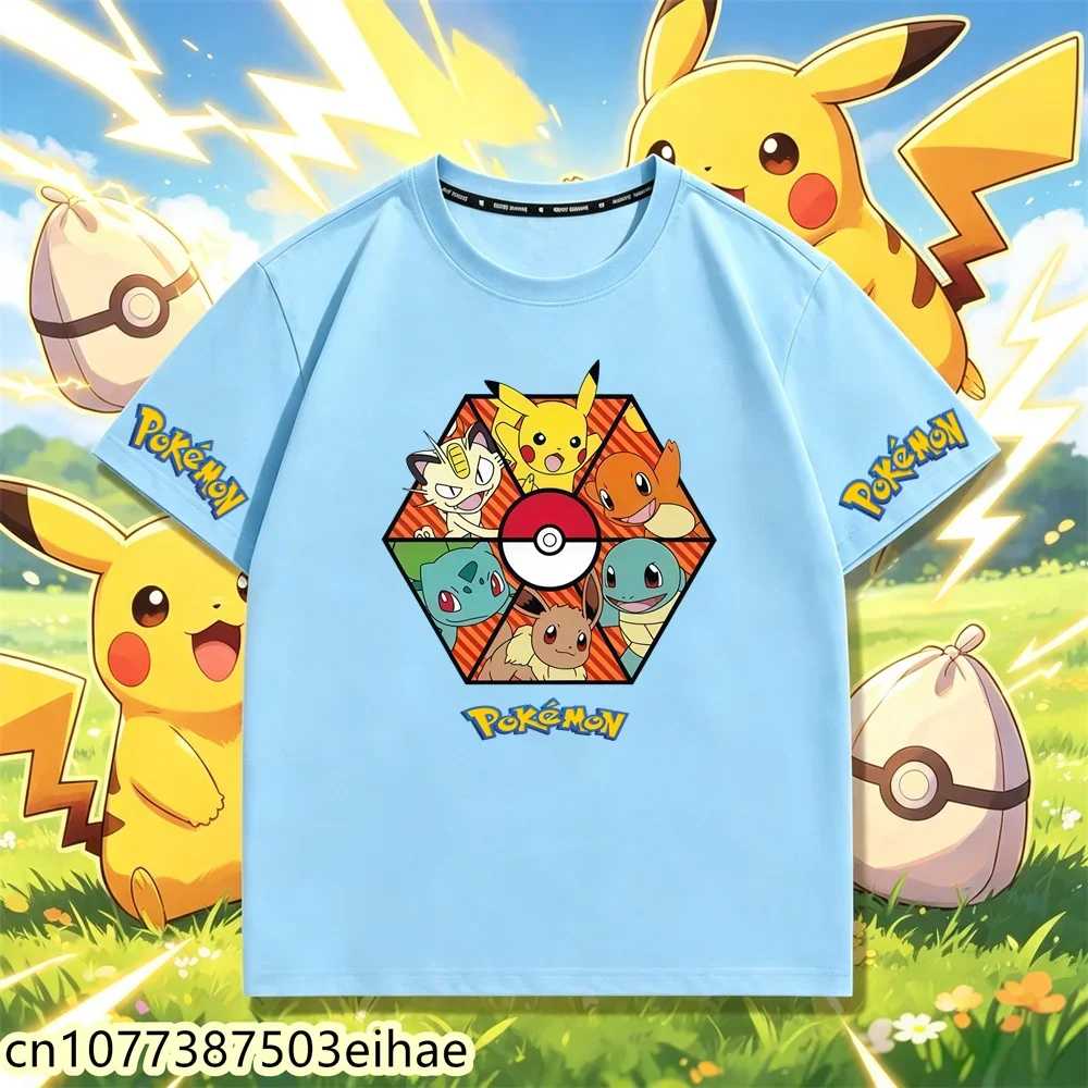Hot Selling 2026 New Pokémon Kids Tee, Street Cartoon Pattern Crew Neck T-Shirt, Cute Kawaii Casual Summer Wear 3-14Y Boys Girls
