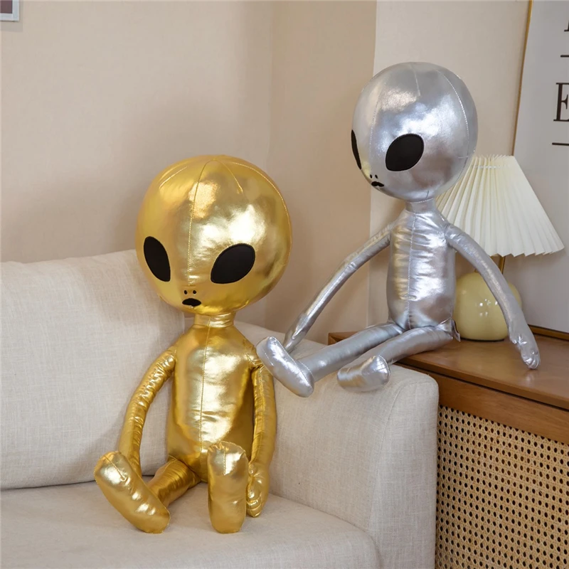 

Cute Gold and Silver Bright PU Material Alien Plush Toy Stuffed Soft Monster Plush Pillow Doll Toys for Kids Boys Birthday Gift