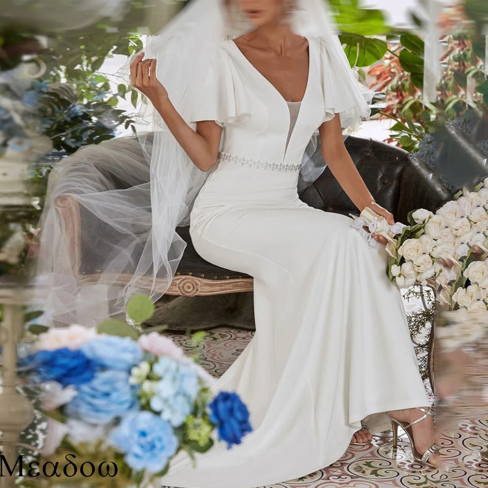 맞춤형 화이트 쉬폰 정장 웨딩 드레스 절묘한 벨트 섹시한 인어 고품질 신부 파티 섬세한 신부 가운