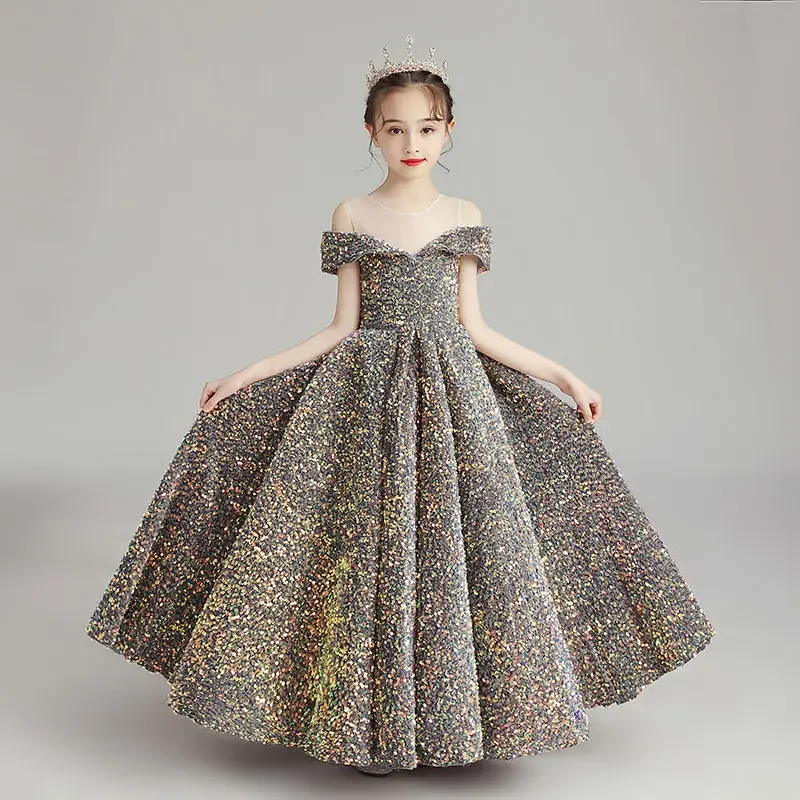 New Girl's Evening Dress Children's Princess Wedding Birthday Host Piano Performance Evening Dresses