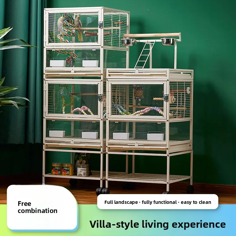 

Jinggong grid double-layer villa parrot bird cage monk little sun Xuanfeng special splash-proof household landscape
