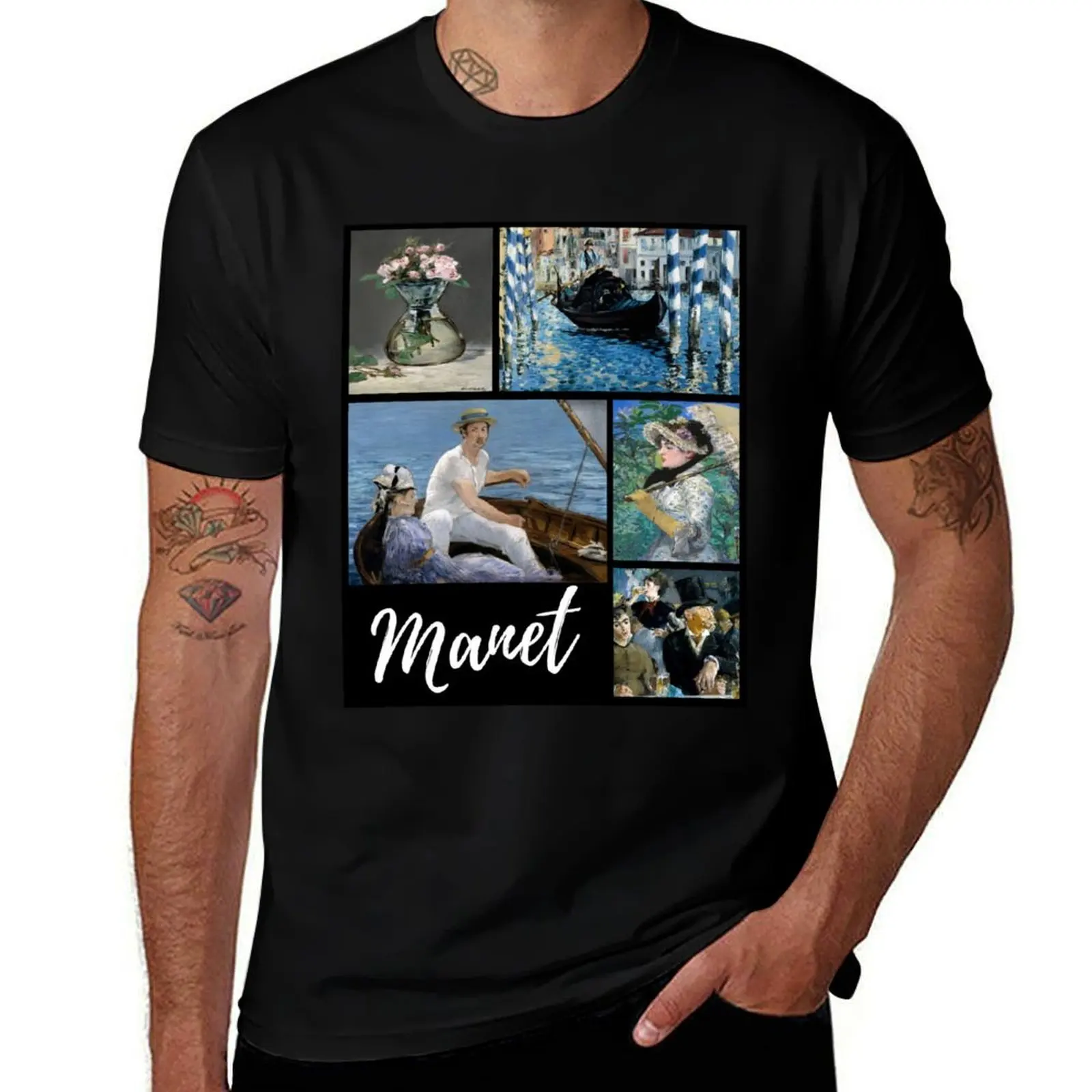 Collage of Beautiful paintings of Famous Impressionist Painter Edouard Manet T-Shirt Basic Short Sleeve T-Shirt for Men