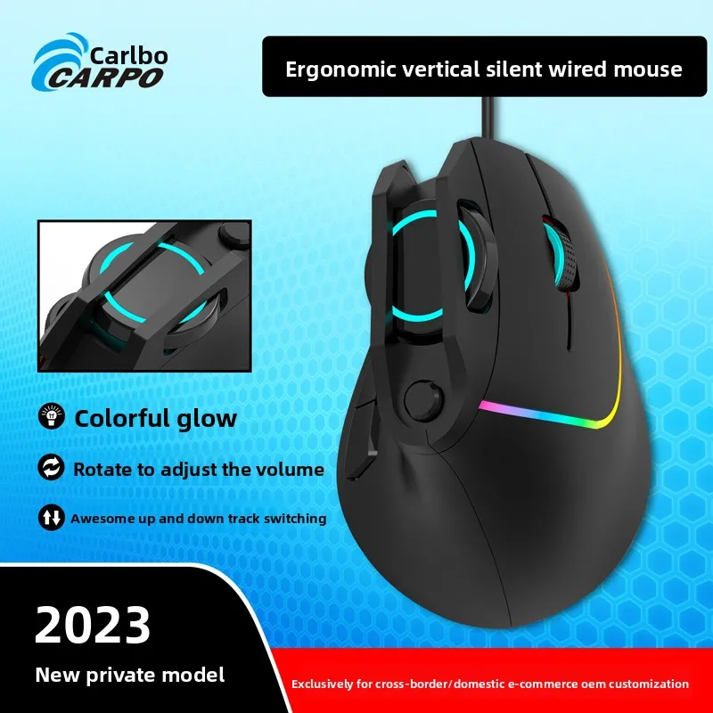 Ergonomic Vertical Wired Mouse Rgb Breathing Light Buttons Dpi Optical Sensor Quiet Click Computer Large Hands Office Desktop