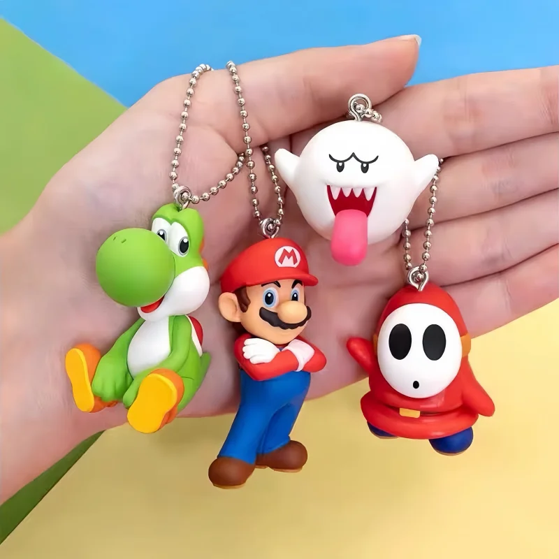 Llaveros de PVC de la serie Super Mario, caja sorpresa, Luigi, Yoshi, Toad, Boo, Bobomb, figuras de dibujos animados, adornos para bolsos, artículos de colección, regalos de cumpleaños.