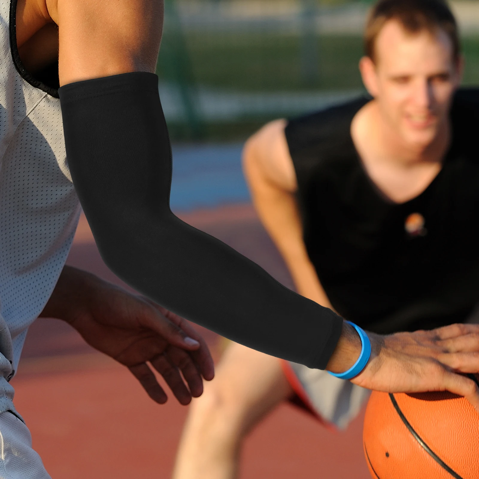 

2 pcs Arm Sleeves Cooling Breathable Sun Protective Basketball Sleeves For Men Women Youth Elastic Tattoo Sleeve Work Gear Black